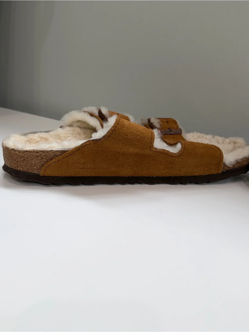 Birkenstock Arizona Shearling Fur Lined Suede EU 40 Chestnut Slip On Sandals